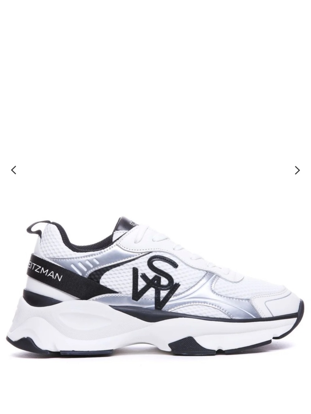 Stuart Weitzman White, Silver & Black Platform Sneaker